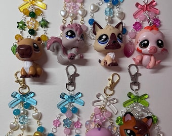 LPS keychains | Littlest Pet Shop Keychains Bag Charms | LPS Trinket Keychain | Upcyled LPS Bag Charms With Beaded Chain
