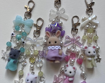 Calico Critter Keychains | Upcycled Calico Keychains Bag Charms | Calico Keychain | Trinket Keychain