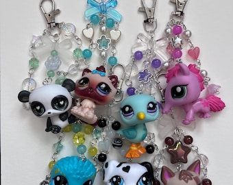 LPS keychains | Littlest Pet Shop Keychains Bag Charms | LPS Trinket Keychain | Upcyled LPS Bag Charms With Beaded Chain