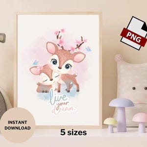 Impressões de arte de veado e fulvo, arte de parede de veado para mãe e bebê, arte de animal de berçário, impressão em aquarela de veado, pintura de veado para crianças