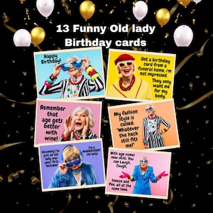 Cartes d'anniversaire drôles de vieille dame Carte de vieille femme avec dictons humoristiques Carte d'anniversaire pour grand-mère Carte de grand-mère Lot de 13 pièces