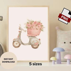 Vintage Scooter Print Retro Nursery Wall Art Kids room decor Scooter Art prints Boy Nursery Wall decor Watercolor print