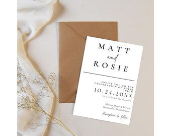 Minimalist Wedding Invitation Template Set | Editable Wedding Invitation, Details Card, RSVP Card with QR Code | Modern Wedding Suite