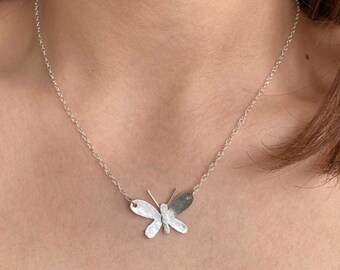 Small Hammered Butterfly Necklace Sterling Silver Handmade in Sweden