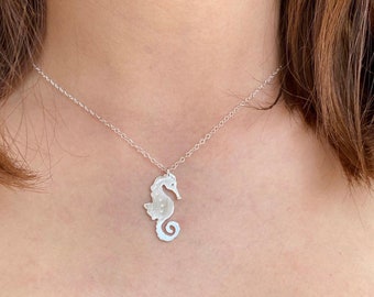 Handmade Solid Sea Horse Pendant Necklace, Sea Life Jewelry, Hippocampus