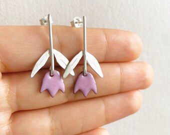 Customizable Enamel Tulip Earrings, Stud Earrings, Pink Tulip Drop Earrings