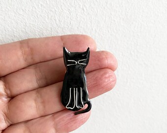 Black Cat Enamel Pin, Handmade Cat Brooch Made In Sweden, Cat Gifts For Women