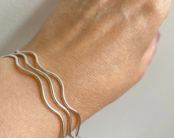 Thin Sterling Silver Wave Bangle Bracelet