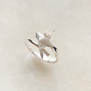 Adjustable Silver Ring Swallow Bird Open Band Ring Sterling Silver