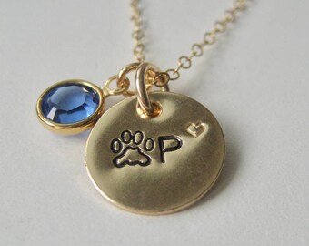 Initial Necklace with Heart and Paw Print, Personalized Necklace Pet Lovers, Dog Rescue Necklace