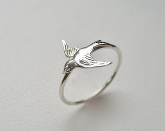 Tiny Swallow Bird Ring - Sterling Silver