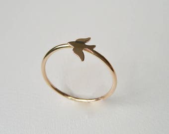 Tiny Swallow Bird Ring Gold Filled, Golden Bird Jewelry