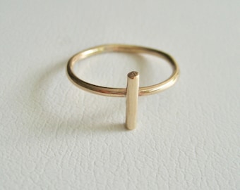 Delicate Minimalist Bar Ring in 14K Gold Filled, Bar Stacking Ring, Gold Dainty Ring, Minimal Line Ring, Simple Gold Ring, Cross Ring