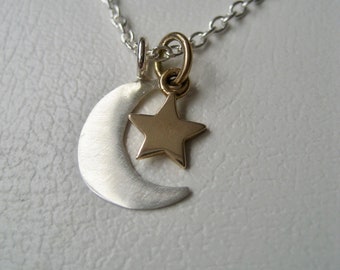 Crescent Moon and Star Necklace Sterling Silver Love Necklace