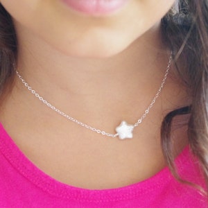 Sterling Silver Small Star Pearl Necklace, Little Girl Necklace, Celestial Jewelry, Pearl Star Necklace image 1