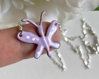 Enamel Purple Butterfly Necklace with Sterling Silver Chain, Little Girl Necklace available in 24 colors