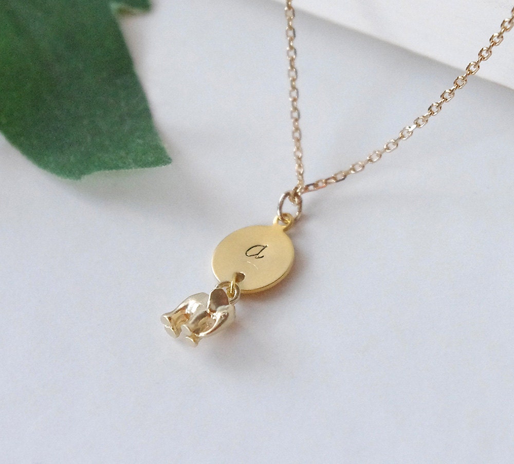 Girl Necklace Personalized Elephant Necklace Tiny Gold | Etsy