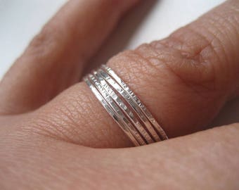 Dainty Hammered and Textured Sterling Silver Ring and 14k Gold Filled Ring