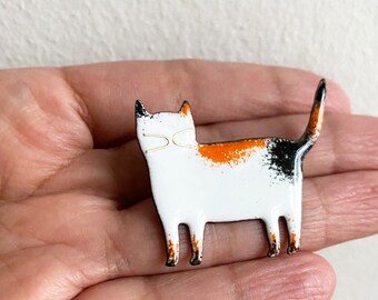 Swedish Calico Cat Enamel Pin, Handmade Cat Brooch Made In Sweden, Cat Gifts For Women