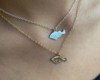 Gift For Women, Sterling Silver Fish Necklace or Gold Filled Fish Pendant Necklace Made in Sweden