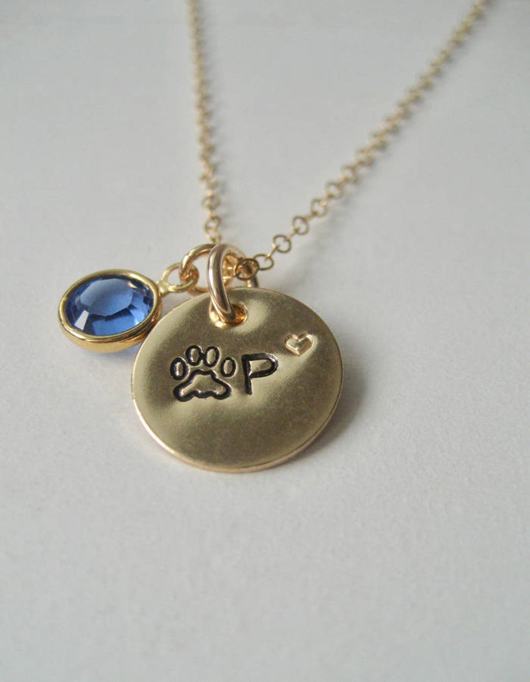 Initial Necklace With Heart and Paw Print, Personalized Necklace Pet