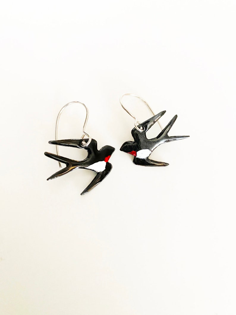 Barn Swallow Bird Earrings Enamelled Swallow Bird Hook Earrings image 1