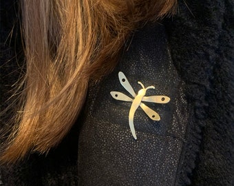 Dragonfly or Butterfly Pin Brooch in Brass, Handmade Dragonfly Gift, Nature Accessories, Handmade Jewelry Made In Sweden