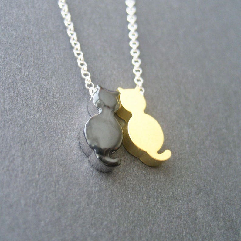 Pet Gift Cat Necklace Gold Cat Black Cat Necklace Two Cats Etsy
