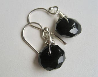 Small Dangle Earrings Black Gemstone Earrings, Gift For Teens Girls