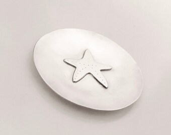 Handmade Sterling Silver Starfish Ring Dish, Jewelry Dish for your Rings and Earrings