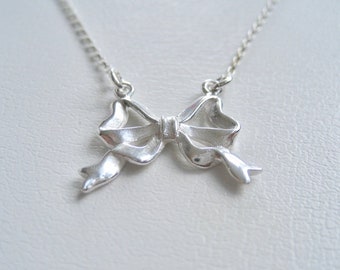 Sterling Silver Pendant Bow Necklace, Bow Jewelry, Love Necklace