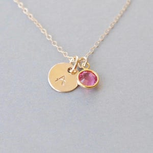 Collar con inicial bañado en oro y piedra de nacimiento, collar para niña con inicial, collar bañado en oro de 14 k