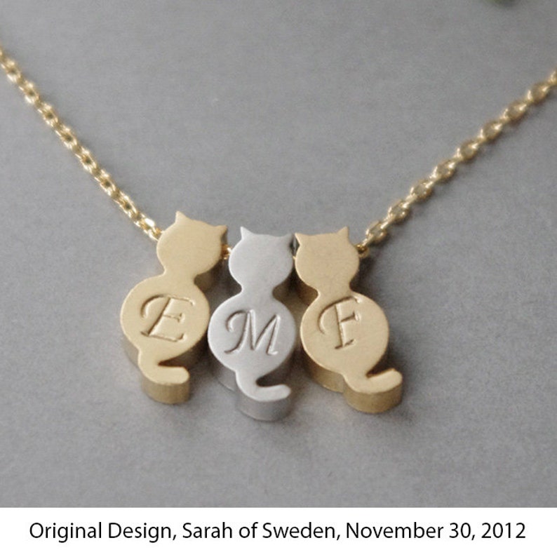 Three 3 Cat Necklace/cat Jewelry/initial Cat Etsy
