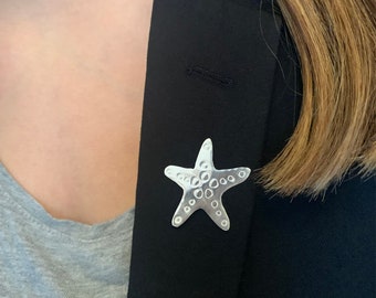 Accessories Swedish Sea Star Pin Brooch in Sterling Silver and Brass, Handmade Sea Star Gift