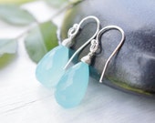 Aqua Quartz Earrings, Blue Gemstone Drop Earrings Sterling Silver, Dangle Earrings, Birthday Gift, Gift For Her