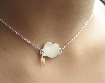 Swedish Cloud Lightning Bolt Necklace Sterling Silver Cloud Jewelry Christmas Gift for Her Handmade in Sweden