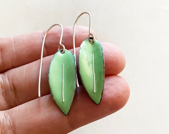 Green Leaf Enamel Earrings, Plant Gifts Idea, Plant Lover Gift