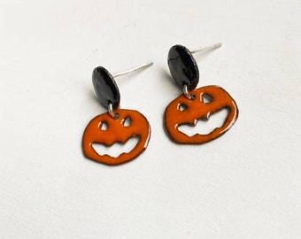 Pumpkin Halloween Stud Earrings, Creepy Jewelry, Enamel Earrings or Necklace available in 24 colors