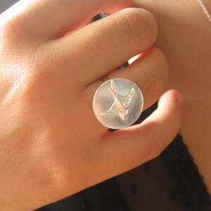 Anello con rondine in argento sterling, anello di grande dichiarazione, anello con uccello
