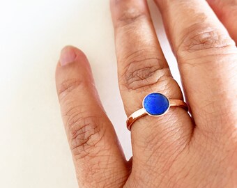 Hammered Copper Ring with Enamel Accent Available in 24 colors