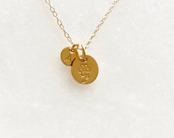 Personalized Daisy Charm Necklace Gold Filled, 2 Charms Flower Necklace Gift For Girls