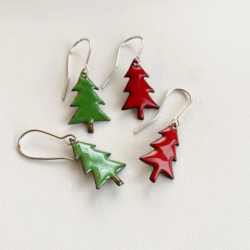 Orecchini pendenti a forma di albero di Natale / Gioielli natalizi con