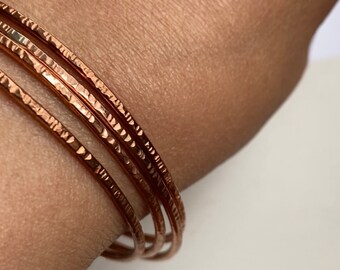 Copper Charm Bangle Stackable Copper Bracelet Hammered Texture