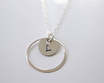Circle Necklace Personalized Initial Necklace Sterling Silver Gift for Women