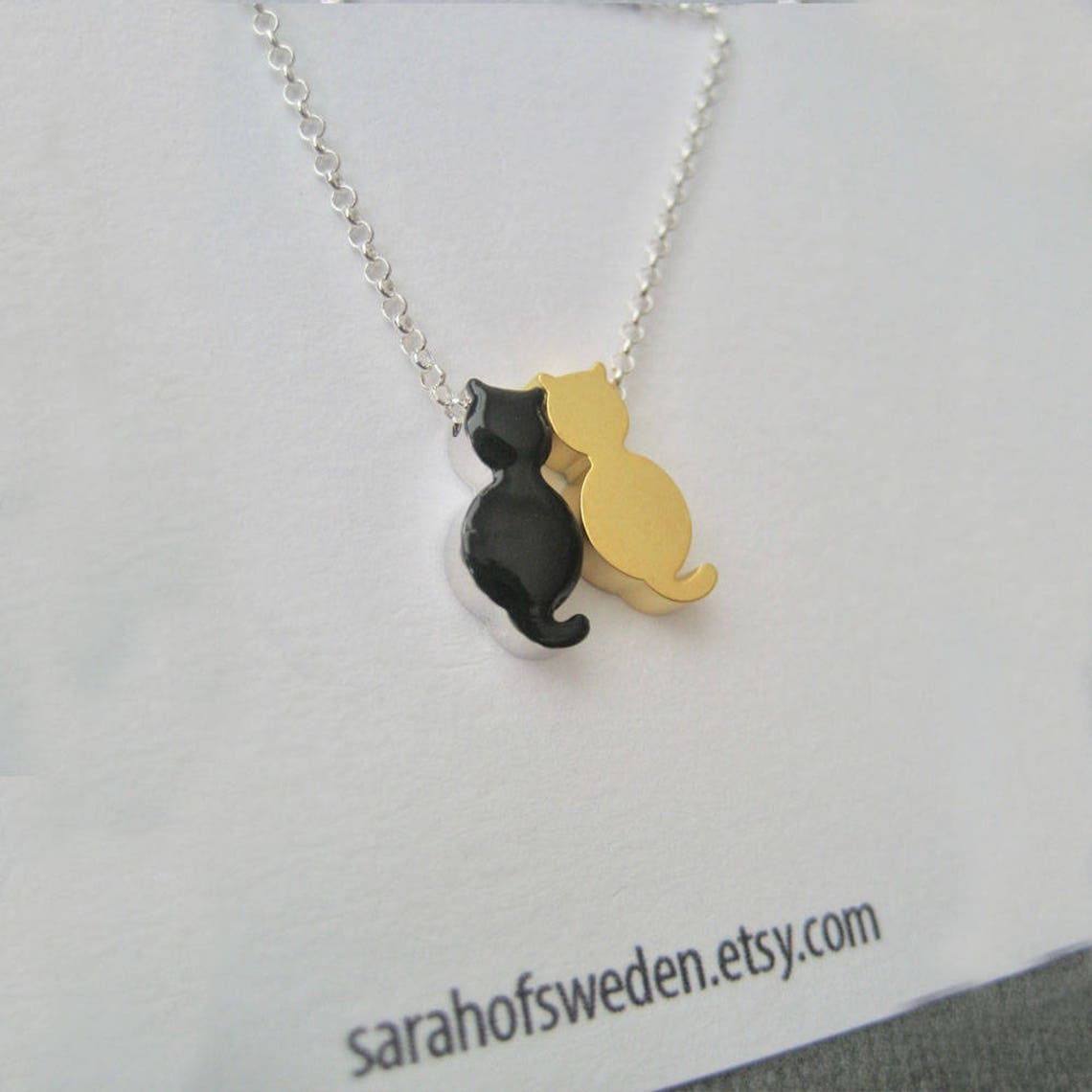 Pet Gift Cat Necklace Gold Cat Black Cat Necklace Two Cats Etsy
