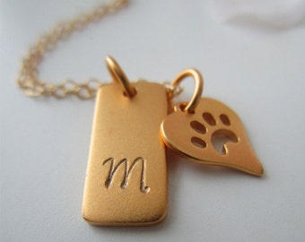 Pet Memorial Necklace, Paw Print Initial Necklace, Animal Lover Gift, Pet Gift, Gift For Dog Lover