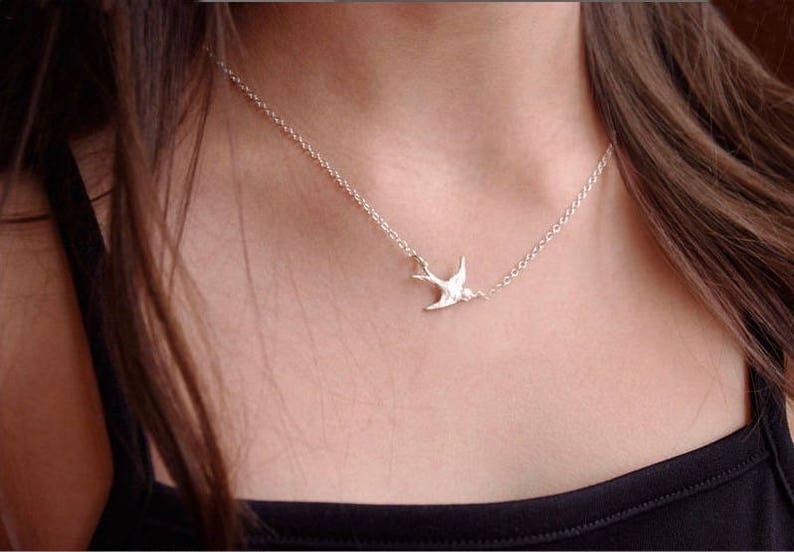 Tiny Swallow Bird Necklace Sterling Silver | Etsy