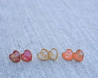 Druzy stud earrings in gold tone hearts valentines gifts bridesmaids gift