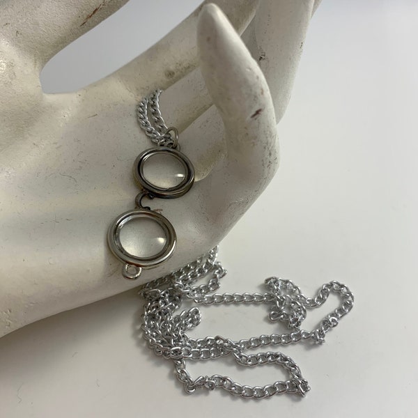 1970s Silver Tone Spectacles Charm Necklace, Original Deadstock