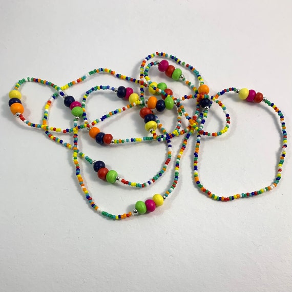 1980s long necklace, multi coloured seed beads wi… - image 2